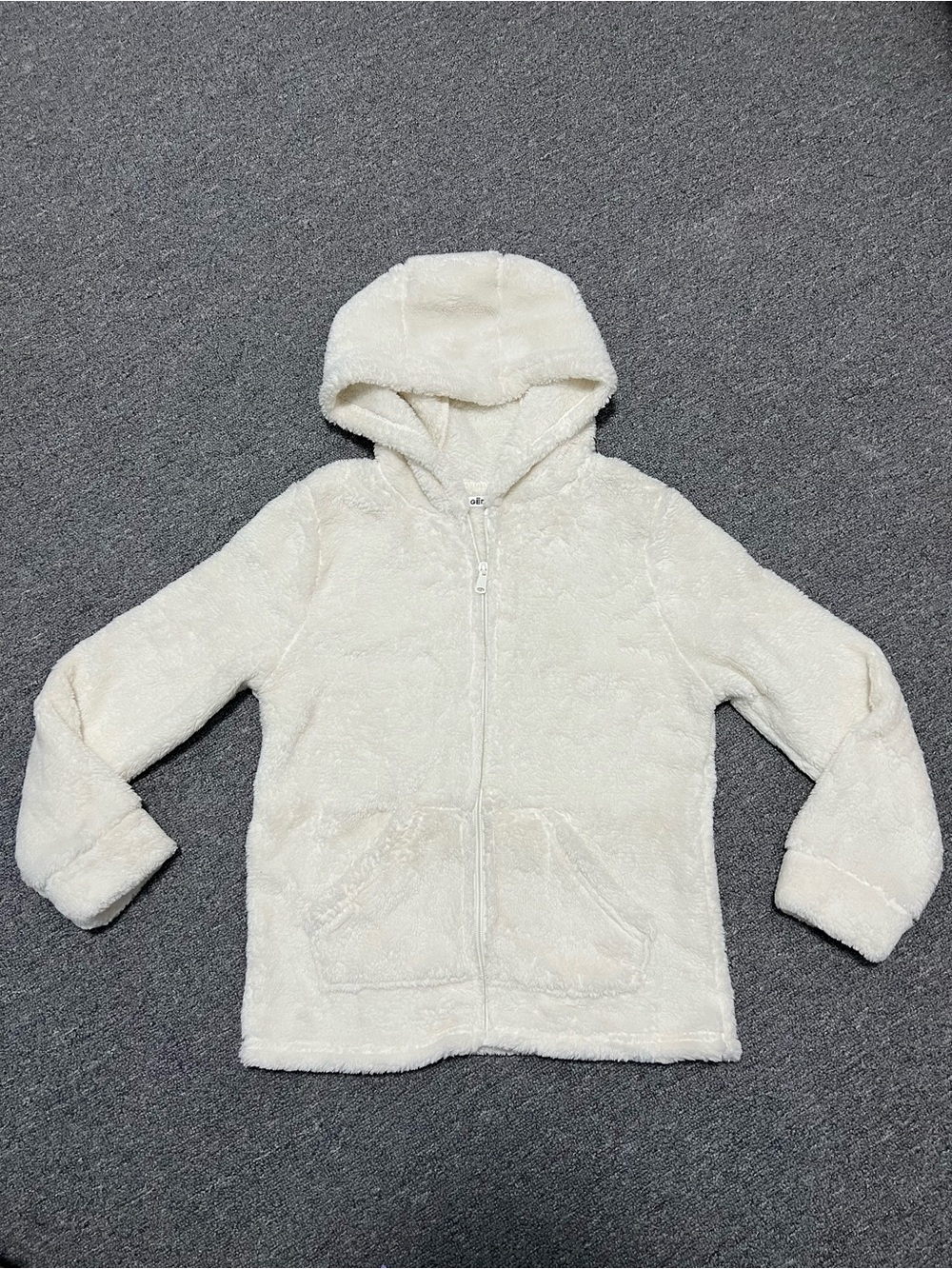 Kids Cream Hooded Zip Jacket - Soft Sherpa Hoodie 10T